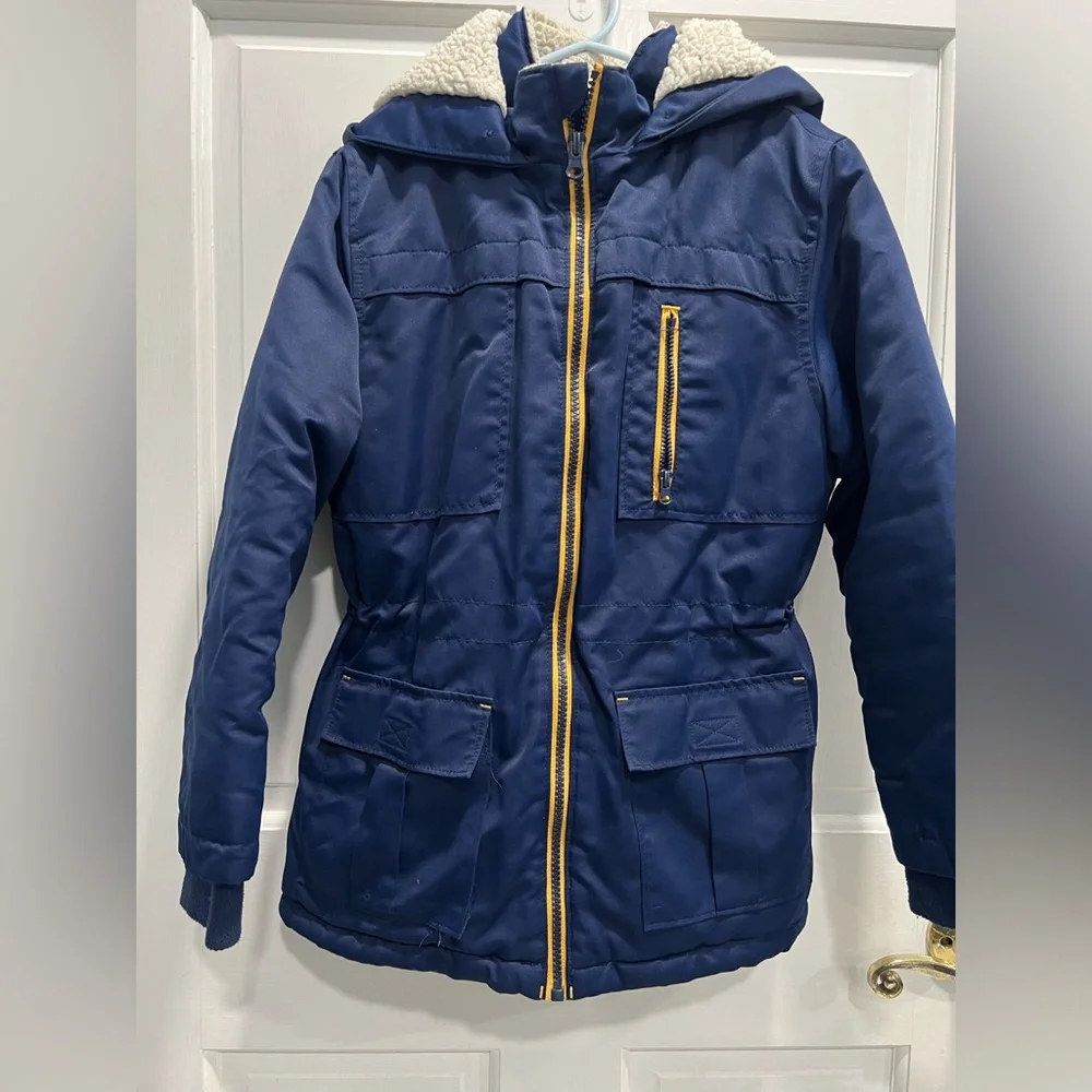 CAT & JACK Blue Full Zip Winter Hooded Pockets Coat SIZE 6/7 SM BOYS Pre Loved